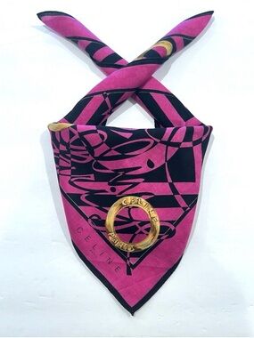 Celine Vintage Handkerchief Women Pink Bandana Scarf Cotton Square Size 22.5”